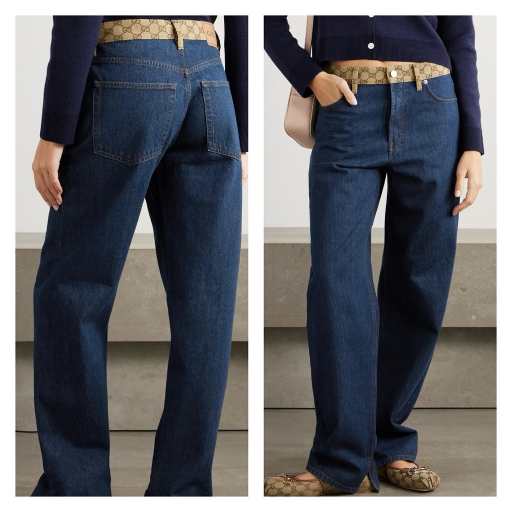 GUCCI Canvas jacquard-trimmed boyfriend jeans